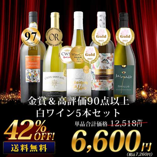 金賞＆高評価90点以上の白ワイン5本セット 送料無料 白ワインセット