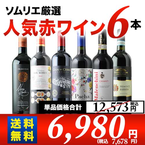 ソムリエ人気赤ワイン6本セット 第56弾 送料無料 赤ワインセット「4/16更新」