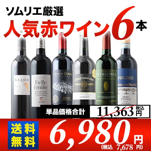 ソムリエ人気赤ワイン6本セット 第58弾 送料無料 赤ワインセット「9/19更新」