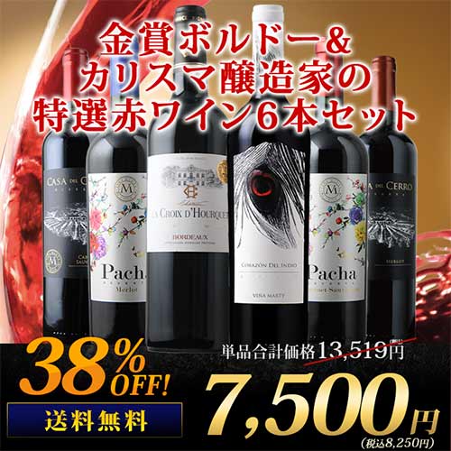 金賞ボルドー＆カリスマ醸造家 特選赤ワイン6本セット 送料無料 赤ワインセット「9/2更新」