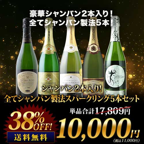 シャンパン2本入り！全てシャンパン製法スパークリング5本セット 送料無料 シャンパン・スパークリングワインセット 「5/24更新」
