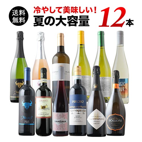 冷やして美味しい大容量12本セット 赤4本＆白4本＆泡4本 送料無料