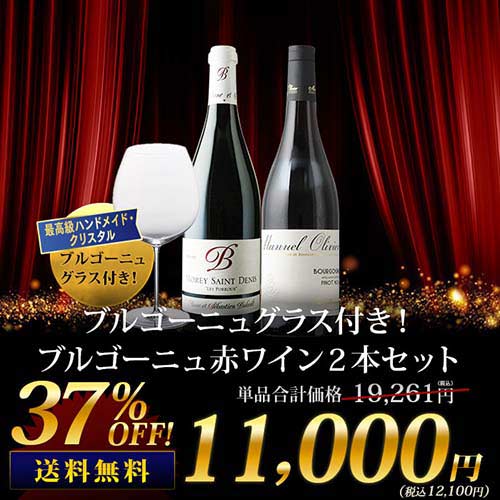 ブルゴーニュグラス付き！ブルゴーニュ赤ワイン2本セット 送料無料