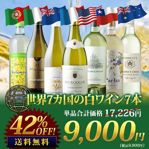 世界7カ国の白ワイン7本セット 送料無料白ワインセット「8/16更新」