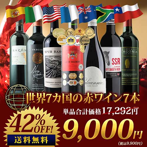 世界7カ国の赤ワイン7本セット 送料無料 赤ワインセット「9/29更新」