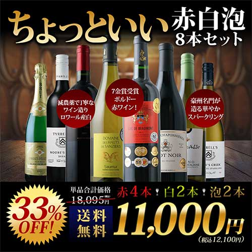 当店ソムリエが選んだ「ちょっといい」赤白泡ワイン8本セット 送料無料 ワインセット「2/4更新」